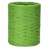 jijAcraft 200m Raffiabast Papierband Salbeigrün, Natur Papier Bänder Weihnachten, Bast Raffia Salbeigrün Papier Packschnur für Geschenkverpackung, Weben, Dekoration und Gärtnern