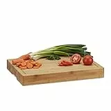 Relaxdays Tranchierbrett Bambus, massives Schneidebrett, Griffmulden, Saftrille, messerschonend, HBT: 5,5x45x35cm, natur