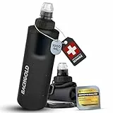 Bachgold® Squeeze Wasserfilter Outdoor – Ultraleichter Trinkwasserfilter mit Virus-Filtration für Camping, Survival, Notfall, Bushcraft | Filtert Viren, Bakterien & Mikroplastik (Grau, 1000ml)