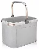 30L Einkaufskorb Faltbar Stabil Groß Tragekorb Picknickkorb Klappkorb Einkaufstasche mit Aluminiumgriff Große Einkaufskörbe(40x28x27cm) mit Stützstangen Für Reisen, Picknick, Einkaufen
