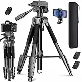Lusweimi 187cm Kamera Stativ, Aluminium Reisestativ mit 360° Panorama Fluidkopf&2 QR-Platten für Sony/Nikon/Canon, Telefonstativ mit Handyhalter/Fernbedienung für Tiktok/YouTube/Vlog/Video (555+)
