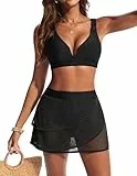 Hanna Nikole Bikini Damen Set,Sexy Zweiteiliger Badeanzug aus Mesh mit V-Ausschnitt,Push up Hochtailliert Bikinirock,Badeanzug Damen Bauchweg