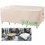 F&J Outdoors Schutzhülle für Gartenmöbel wasserdichte Abdeckung für Terrassen Tisch Stühle wetterfest gegen Regen & Schnee, robust für Winterlagerung Sonnenschutz im Sommer, 218 × 112 × 70 cm, Beige