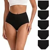 INNERSY Unterhosen Damen Schwarz High Waist Slips Baumwolle Postpartum Unterwäsche Frauen 5 Pack (L, Schwarz)