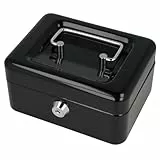 Westcott Geldkassette abschließbar (kompakt, 15 cm) Schwarz | Abschließbare Box aus Stahlblech mit 2 Schlüsseln | Herausnehmbare Einlage für Münzen mit 6 Fächern | E-51000 BLACK