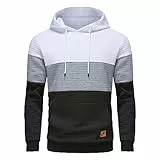 YuKaiChen Herren Pullover Herren Patchwork Hoodie Langarm Jacquard Kaputzenpullover Farbblock Sweatshirt mit Taschen Weiß Hellgrau Schwarz Groß