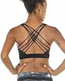 icyzone Damen Sport-BH mit Gepolstert Ohne Bügel Gekreuzt Rücken Gym Fitness Yoga Bra (Black, M)