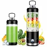 Tragbarer Mixer und Smoothie Maker to go, 650ml Abnehmbarer Behälter, 4000mAh Kabellos & Wiederaufladbar über USB-C, Zerkleinert Eis & Obst, Mini Mixer für Fitnessstudio, Reisen, Büro, Camping Schwarz