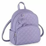 ECOSUSI Gesteppter Mini Rucksack für Frauen Süße PU Leder Kleine Rucksack-Geldbörse Mädchen Büchertasche mit Quaste und Plüschball