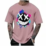 KOG T-Shirts für Herren Sommer Tshirts Kurzarm Bekleidung Mode Motiv Shirt Basic Baumwolle Herren Tshirt Sale Teenager Tops Freizeit Wandershirt Vintage T Shirt Amazon Basics Rosa XXL