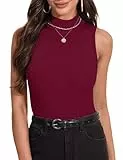 Irevial Damen Rolli Top Rollkragenpullover Elegant Rollishirt ohne Ärmel Dünn Leicht Unterziehrolli Dehnbar Basic Jersey Weste Slim Fit Weinrot S