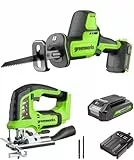 Greenworks 24V Akku-Stichsäge und Akku-Universalsäge, 26 mm Hubhöhe, Brushless, inkl. Sägeblatt, 2Ah Akku und Ladegerät