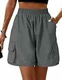 Totatuit Damen Cargo Shorts Bequeme schnelltrocknende Wanderhose für Damen mit elastischem Bund atmungsaktivem Material Mehreren Taschen für Outdoor Trekking Dunkelgrau XL