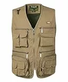 KTWOLEN Herren Angelwesten Sommer Outdoor Weste mit Vielen Taschen Fotografie Anglerweste Arbeitsweste Safari Weste Jagd und Fischer Weste, Khaki, 3XL