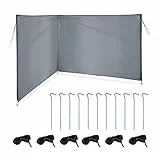Relaxdays Windschutz, Sichtschutz Camping & Strand, HxB: 1,5 x 4 m, Stahlstangen, Polyester, mit Heringen & Seilen, grau