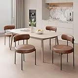 Hawthyhome Esszimmerstühle 4er Set丨PU-Leder Runde Boucle Stühle·Dining Chairs mit Metallbeinen·Mid-Century gepolsterte Küchenstühle·Braun