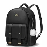MATEIN Rucksack Damen Klein, 2 in 1 Rucksack Damen Elegant mit Bommel-Anhänger, Wasserdicht Damenrucksack Klein, Cityrucksack kleiner Handtasche für Alltag, Reisen, Schule, Arbeit, Leder, Schwarz