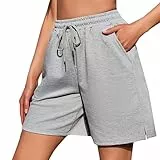 Jezonga Shorts Damen Kurze Sporthose Baumwolle Sport Shorts Sommer Lose Lässige Hose mit Taschen High Waist Elastischer Bund Jogginghose Kurz Short zum Gym Fitness Running Tennis