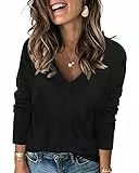 Arach&Cloz Pullover Damen V Ausschnitt Langarm Herbst Winter Strick Tops Strickpullover LangarmshirtSchwarz