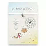 Glücksschmiedin - der kleine Yogi Ich gebe dir Kraft - Grußkarte mit elastischem Armband in DUNKELBLAU und silberfarbenem GINKGO-Anhänger, handgefertigt (Dunkelblau mit Ginkgo)