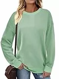 Cuptacc Sweatshirt Damen Ohne Kapuze Kontrast Schicker Casual Locker Thermo Pullover Retro 2025 Mode Dünn Langarmshirt Damen Oversized Hellgrün XL