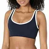 Amazon Essentials Damen Active FormFlex Butterweicher Sport-BH mit V-Ausschnitt und Kontrastbesatz, für leichten Halt, Marineblau/Weiß, XXL