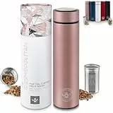 Teabloom Becher für alle Getränke - 480 ml/Isolierflasche aus gebürstetem Metall - Teeflasche - Reiseflasche - Für kaltes Gebräu - 2-Wege-Zubereiter - In 5 Farben erhältlich