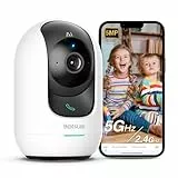 BOTSLAB 5MP Überwachungskamera Innen, 3K Babyphone mit Kamera, 2.4Ghz/5Ghz WLAN IP Kamera mit Bewegungserkennung & KI-Personenerkennung, Nachtsicht, 2-Wege Audio, Hunde Kamera, Kompatibel mit Alexa
