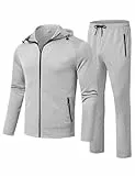 YSENTO Herren Trainingsanzug Jogginganzug Sportanzug 2-Teiliges Fitness Streetwear Freizeitanzug mit Kapuze(Hellgrau,L)