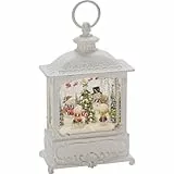 Konstsmide Wasserlaterne klein, 4 Schneemänner, antique weiss, mit an/aus Schalter, 5h Timer, Antiqueweiß, batteriebetrieben, Innen, 1 warm weiße Dioden - 4394-200