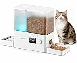 oneisall Futterautomat Katze und Trinkbrunnen 2-in-1, 8,5L/1-36 Portionen, 5L Futterspender mit 3,5L Katzenbrunnen, 2 Edelstahlschalen, Große Kapazität, Frischwasser für Katzen, Haustiere, BPA-frei
