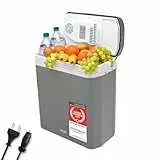 TZS First Austria - Kühlbox 24L elektrisch 12V 230V Anschluss für Auto & Steckdose - Thermoelektrische Cool Box kühlt & wärmt - Mini Kühlschrank mit Griff - Für Camping, Festivals, Reisen - Grau
