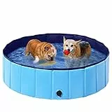 Yaheetech Hundepool faltbar, Planschbecken für Hunde 100 x 30 cm, Anti-Rutsch-Platten, Schnelle Entwässerung, Hundebadewanne mit Badebürste & 4 Flicken, Swimmingpool Verdickt PVC, Blau