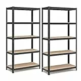 SONGMICS Schwerlastregal, 2er Set, Kellerregal, Lagerregal, 40 x 90 x 180 cm, Regal mit Stahlgestell, jeweils bis 875 kg belastbar, 5 verstellbare Ablagen, schwarz GLR040B02