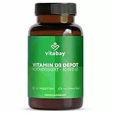 Vitabay Vitamin D3 Depot 50.000 I.E. – 60 vegane Tabletten – hochdosiert & vegan – ohne Zusatzstoffe – laborgeprüft – Vorrat für sehr lange Zeit