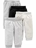 Simple Joys by Carter's Unisex Baby 4-Pack Fleece Pants Hose, Elfenbein/Hellgrau/Schwarz/Weiß Streifen, 6-9 Monate (4er Pack)