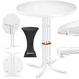 KESSER® Stehtisch klappbar Ø80cm rund, Gastro Bistrotisch Hochtisch Cocktail Stehtisch + Husse, Klapptisch Partytisch für Garten/Balkon/Events/Gastronomie, wetterfest, In- & Outdoor, Weiß
