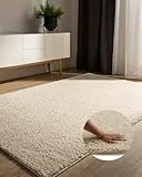 benuta Basic Hochflorteppich Teppich Wohnzimmer Sohari - Creme 120x170 cm - Minimalistischer Look - Weich & Waschbar - Für Schlafzimmer, Flur oder Esszimmer - Geeignet für Fußbodenheizung