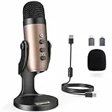 zealsound USB Mikrofon PC, k66 Gold Podcast Mikrofon für PC Handy PS4&5, Kondensator Microphone mit Noise Cancelling/Stumm/Echo für Gaming, Aufnahmen, Streaming, Youtuber, Kompatibel mit Mac, Winows