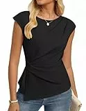 Tshirt Damen Sommer Elegante Flügelärmeln Business Bluse Slim Fit Shirt Wickelbluse Oberteile Schwarz M