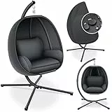 KESSER® Luxe Hängesessel mit Gestell + weiches Sitzkissen und Abdeckung, Seitenpolsterung, Rückenkissen Hängekorb Indoor & Outdoor, Garten Schaukel Hängestuhl Stabiler Standfuß, max. 150 kg Anthrazit