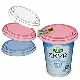 Koziol FRESH Mehrweg-Frischedeckel 3er-Set | robuste & dehnbare Abdeckung für Joghurtbecher (500 ml) | Wiederverwendbar, auslaufsicher & spülmaschinengeeignet | (Blau/Rot/Weiß)