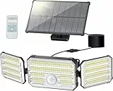 Solarlampen für Außen mit Bewegungsmelder, 160 LED Solarleuchten für Außen mit Alarmfunktion, 2000mAh 4 Modos IP67 Wasserdichte Solar Wandleuchte mit Fernbedienung für Garten, Garage - 1 Stück