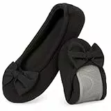 EverFoams Damen Ballerina Hausschuhe Leicht Frottee Baumwolle Memory Foam Geschlossen Pantoffeln, Schwarz, 38/39 EU