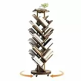 HOMRELEXA 360° Drehbares Bücherregal Baumform, Bücherregal Drehbar Standregal Multifunktionales 17 Ebenen, Beweglich und Feststellbar, für Wohnzimmer Büro Schlafzimmer, 40x40x127cm, Helles Brandholz