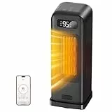 Energiesparender Heizlüfter, 1500W Tragbare PTC Keramik Heizlüfter Leise, 70° Oszillierwaend, 12-Std-Timer, Überhitzungs-Kippschutz, Alexa & Google Assistant Heizlüfter, Schwarz, 1 Pack+4 Modi