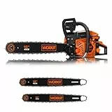 WORKIT 54 cm³ Benzin Kettensäge (3,4 PS), Motorsäge Benzin Profi-Set mit 45 cm (18') & 40 cm (16') Schwert, Easy-Start Benzinkettensäge für Forst & Brennholz, 12.000 U/min, inkl. 2 Sägeketten