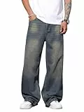 Zewool Herren Baggy Jeans Weite Skater Hip Hop Skateboard lässige lockere Denim-Hosen im Y2K Streetwear-Stil extra Oversized entspannte Passform maximale,B20 Retro Blau,M