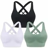 HANERDUN Damen Mittle Halt Sport BH Crossback Push up Yoga Bra Nahtlose Ohne Buegel mit Abnehmbaren Gepolstert für Fitness Lauf Joggen