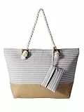 DonDon Strandtasche mit Reißverschluss, Große Strandtasche XXL, Shopper Tasche Damen - Praktische Beach bag Umhängetasche Damen Badetasche für Strand und Meer - gestreift grau